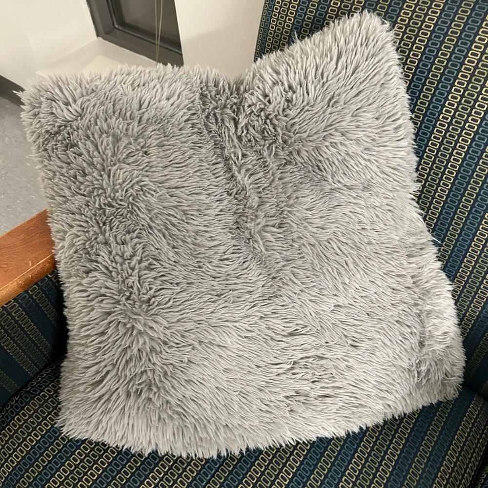 Oversized Faux Fur Square Throw Pillow Gray